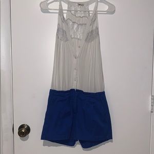 White and blue romper with lace